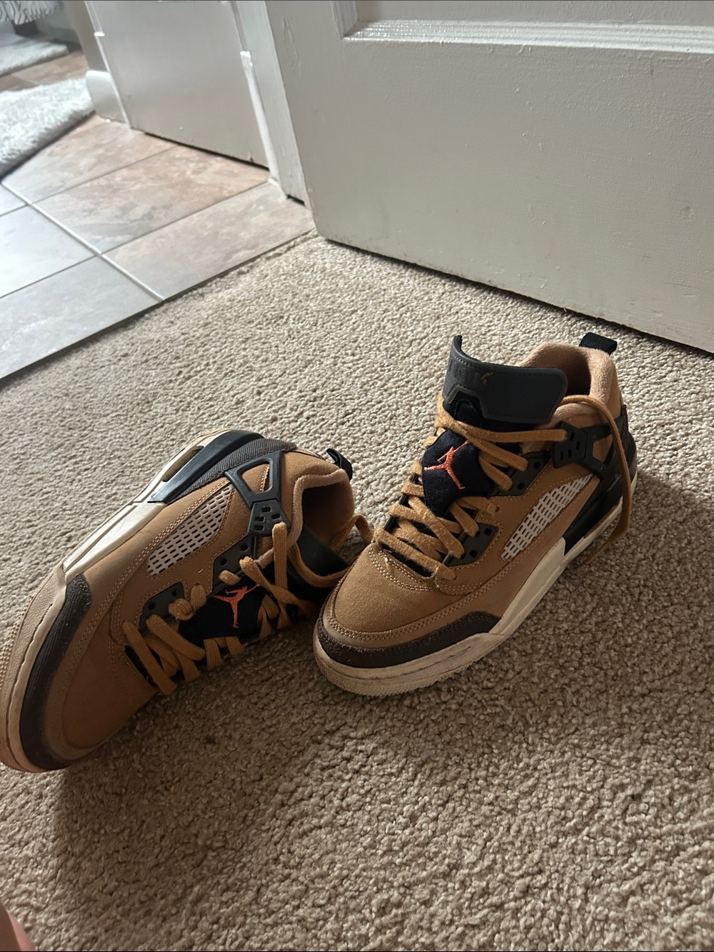 Jordan Kids' Tan and Black Low-Top Sneakers with Orange Jumpman